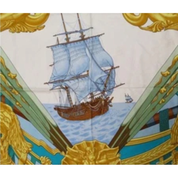 Hermès Blue and Gold Silk Scarf - Picture 4 of 12